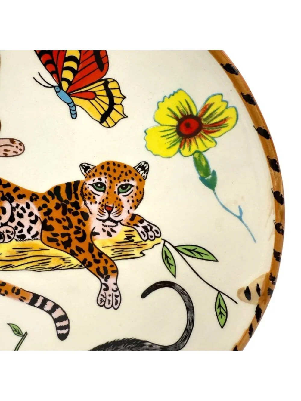 Lynn Chase Jungle Jubilee Salad Dessert Plate Ceramic Handpainted Leopard Parrot